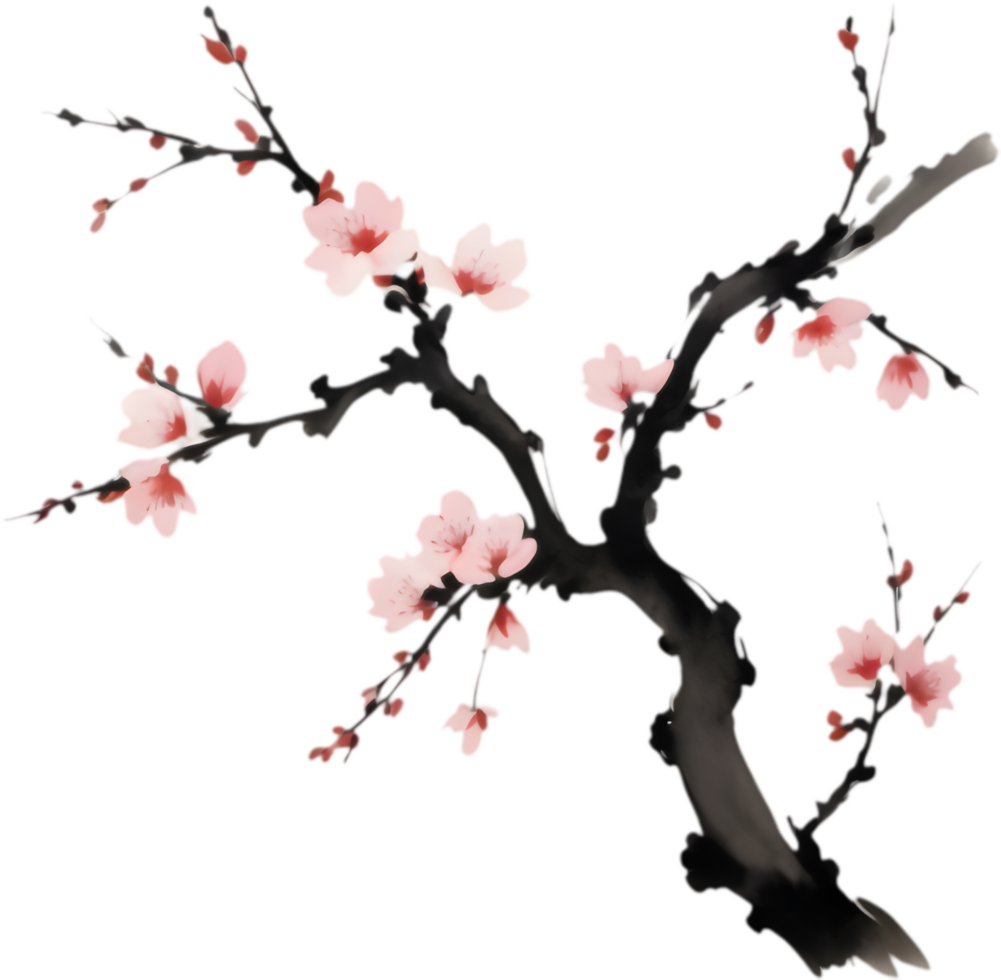 Elegant Cherry Blossom Sumi-e Silhouette. . png