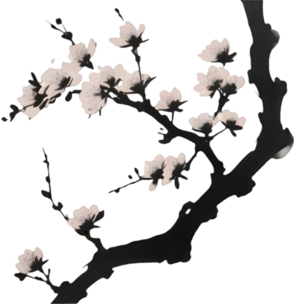 Graceful Sumi-e Cherry Blossom Illustration. . png