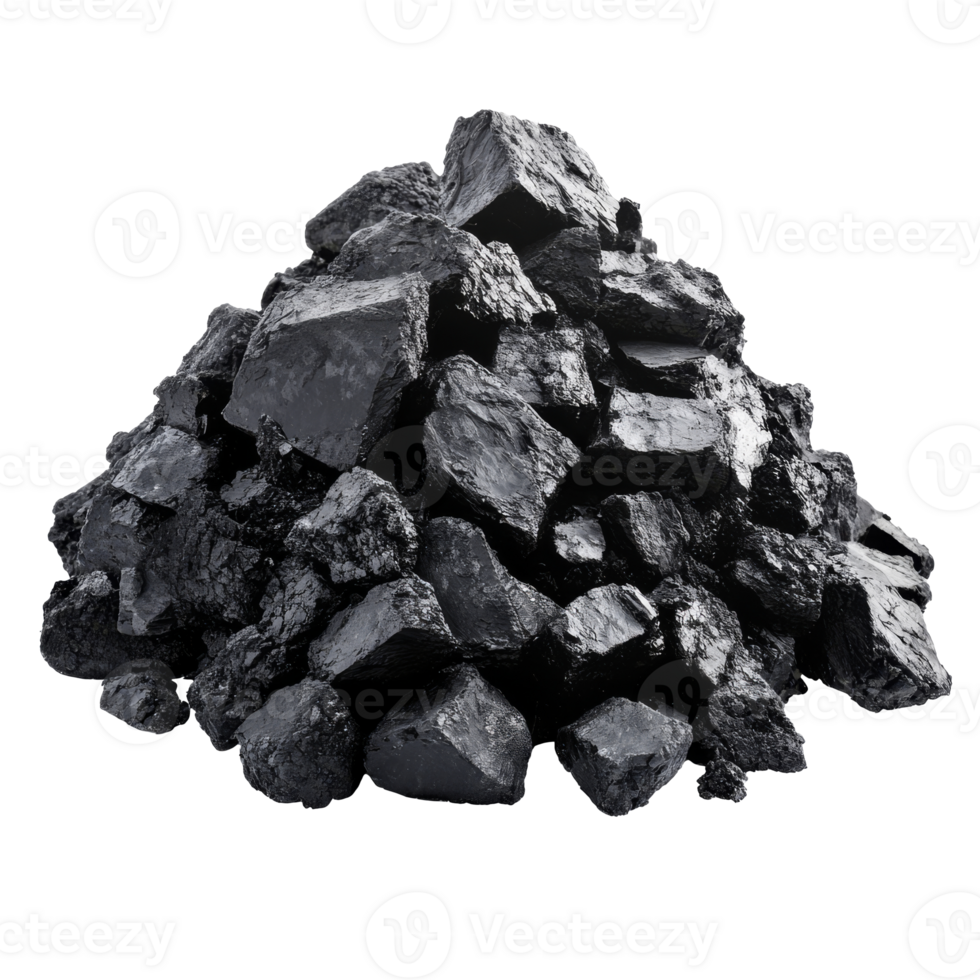 Pile of black coal rocks in natural setting isolated transparent background png
