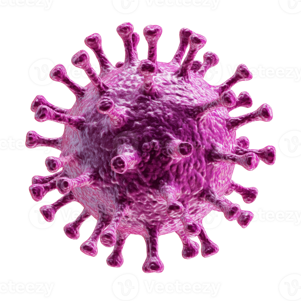 3D rendering of a virus in vibrant purple color isolated transparent background png