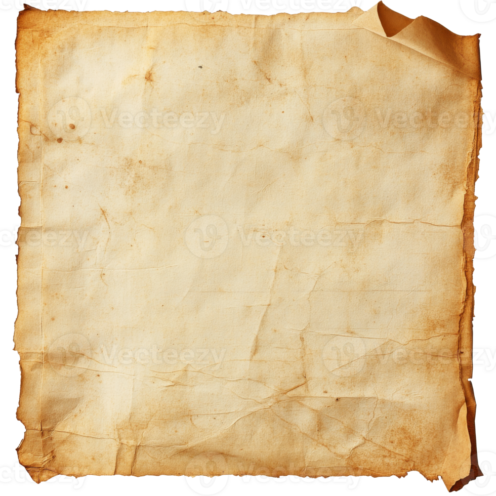antiguo pergamino papel con un resistido textura aislado transparente antecedentes png