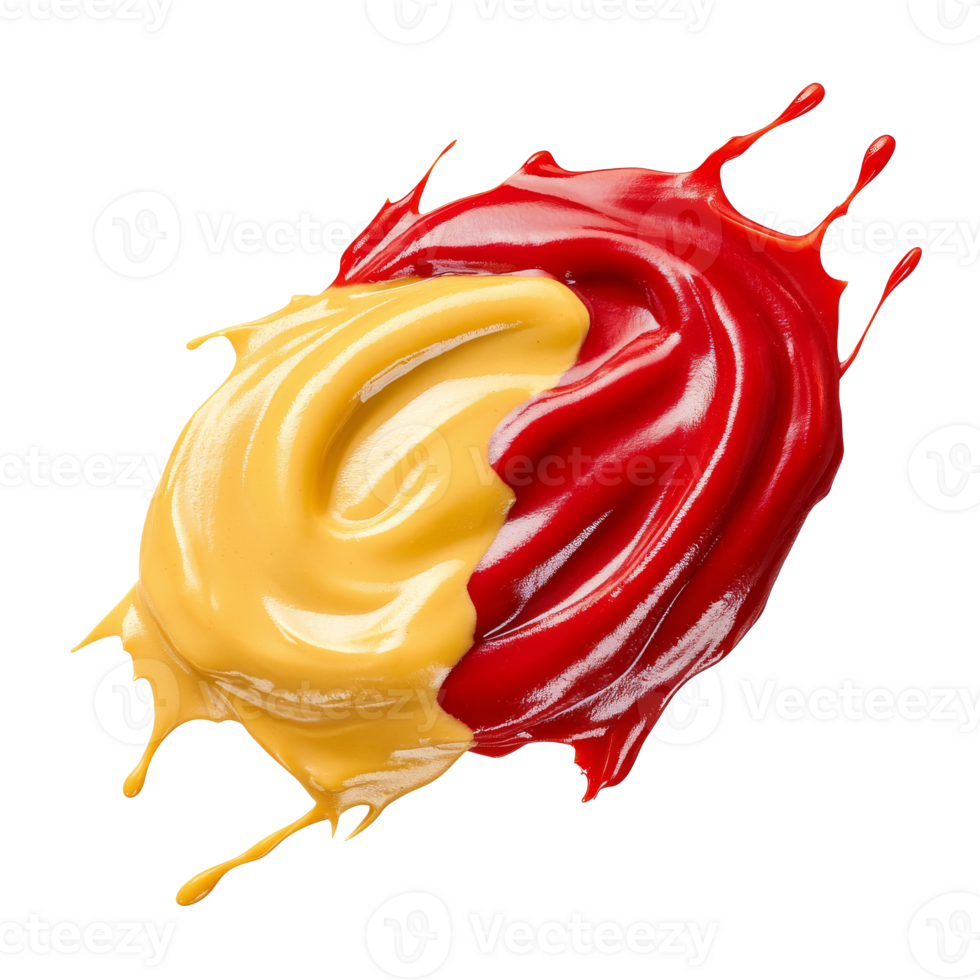Ketchup and mustard in bright splashes isolated transparent background png
