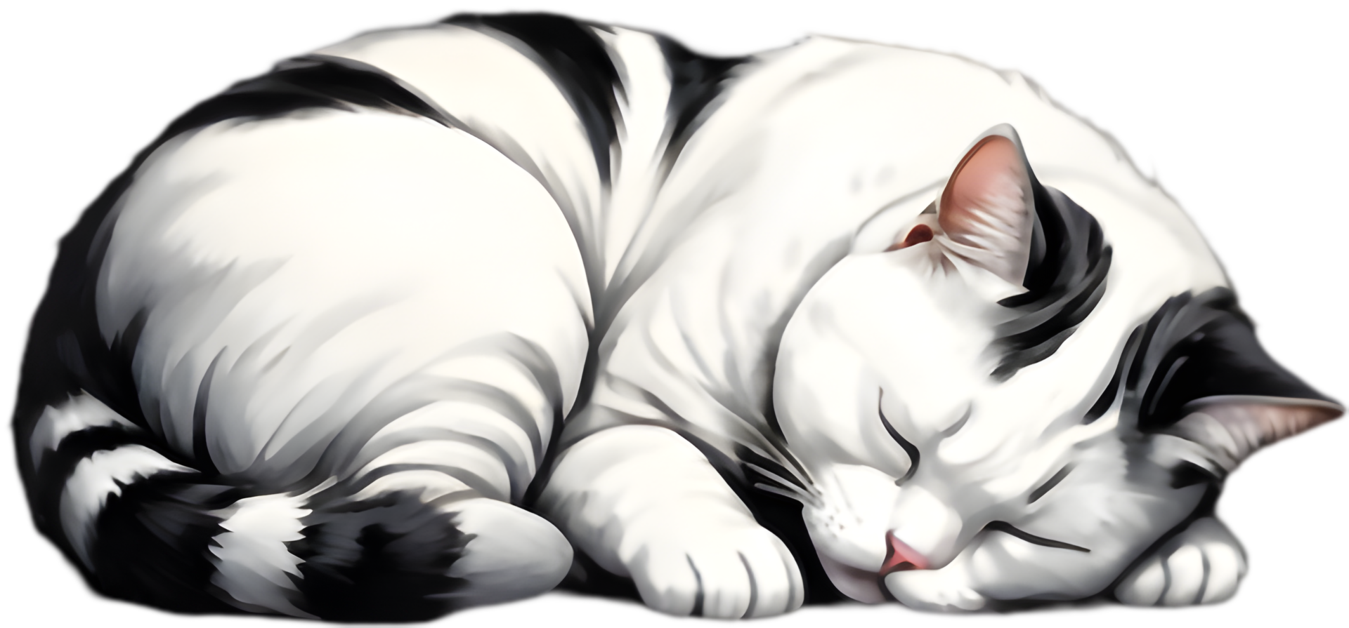 Sleepy Pudgy Kitten Curled Up Tight. . png