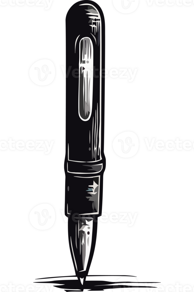 A black and white drawing of a pen on a black background png