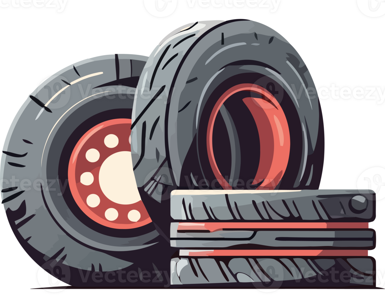 Cartoon tires and wheels on a black background png