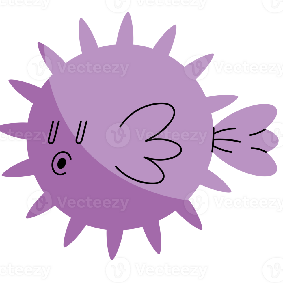 A purple puffer fish with a black background png
