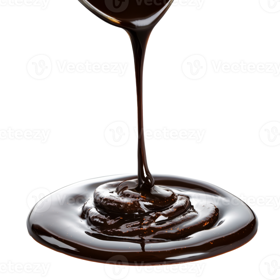 Chocolate syrup drips from a spoon isolated transparent background png