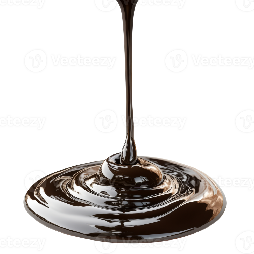 Chocolate syrup drizzling on smooth surface isolated transparent background png