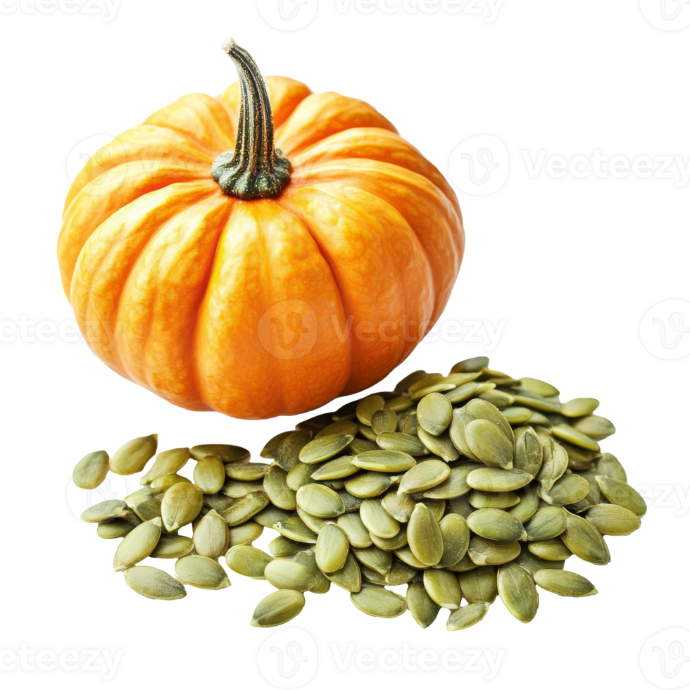 Orange and green pumpkin seeds on white isolated transparent background png
