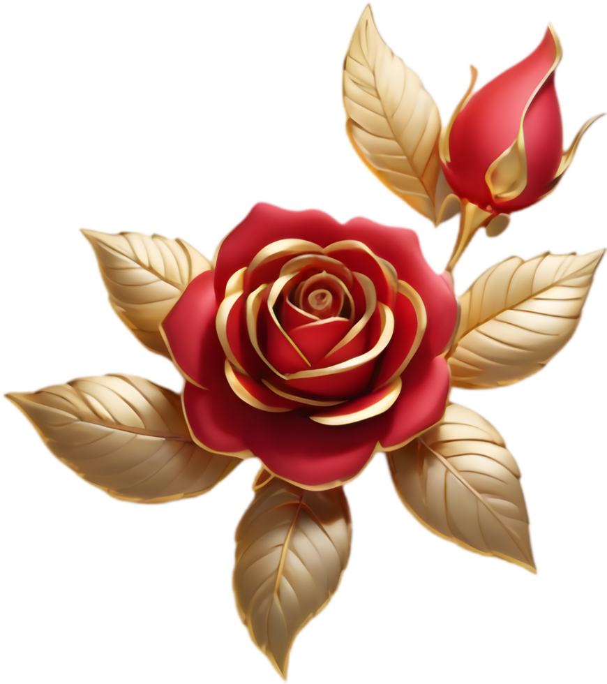Brilliant Red Rose Logo, Curved Petals, Gold Edges. . png