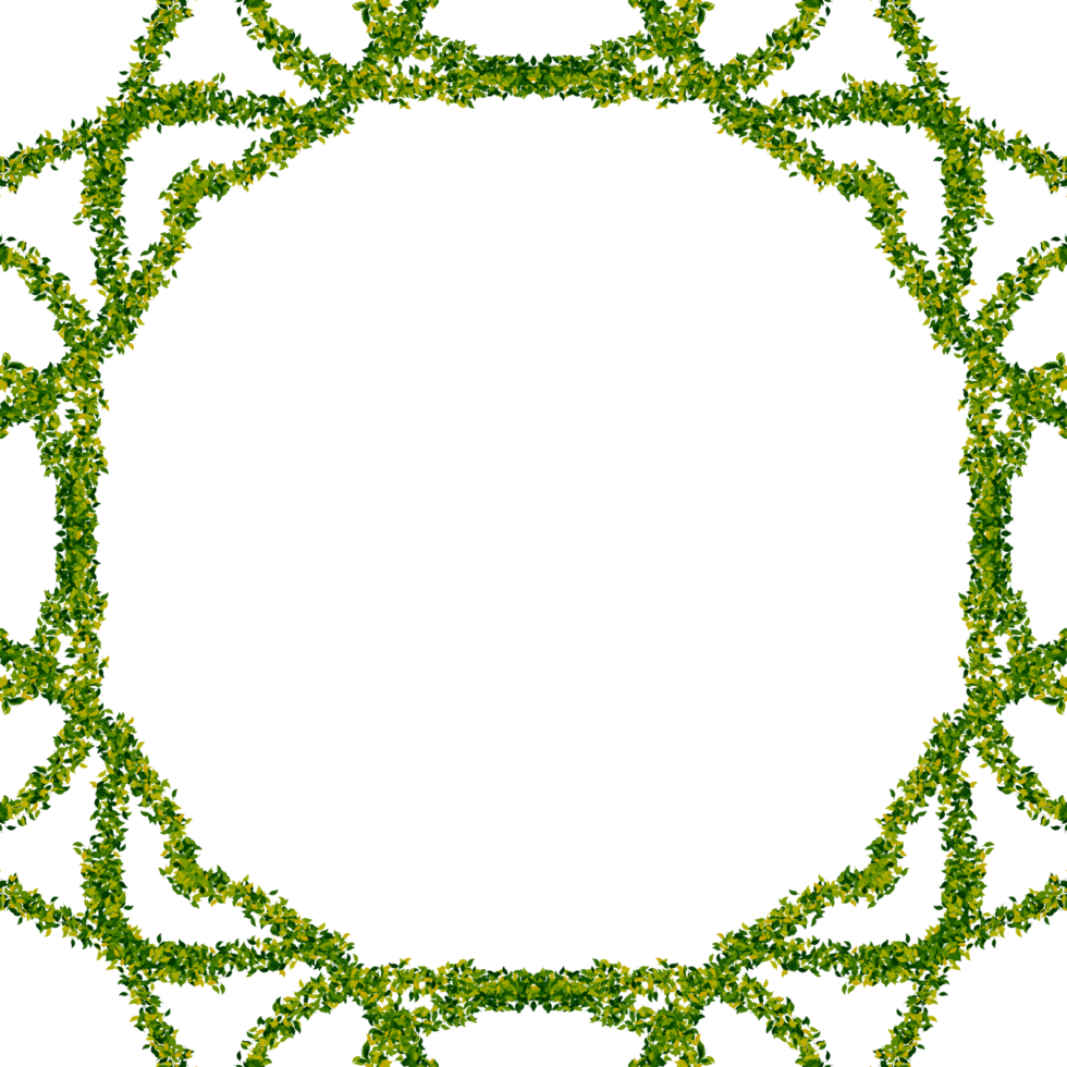 A tranquil green leaf frame creates a natural border around an empty, dark center. png