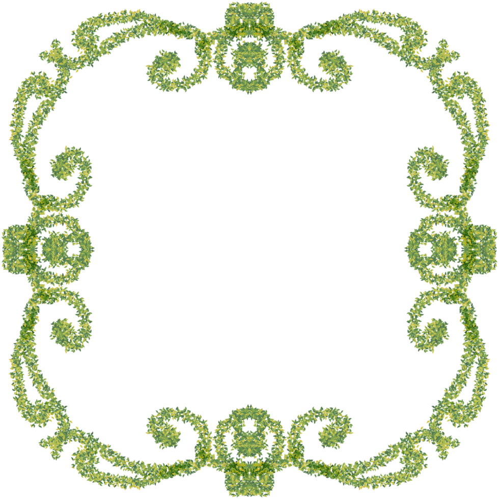 Green leaves dance around an empty square, creating a calm, organic frame. png
