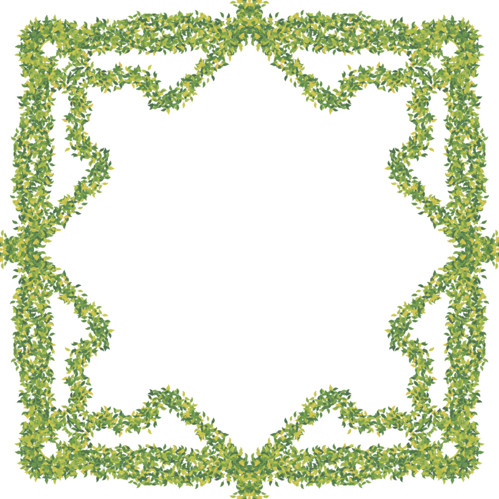 Nature artwork in green leaves, shaping a gentle frame around empty space png