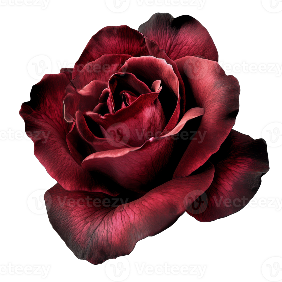 Deep red rose in full bloom with rich petals isolated transparent background png