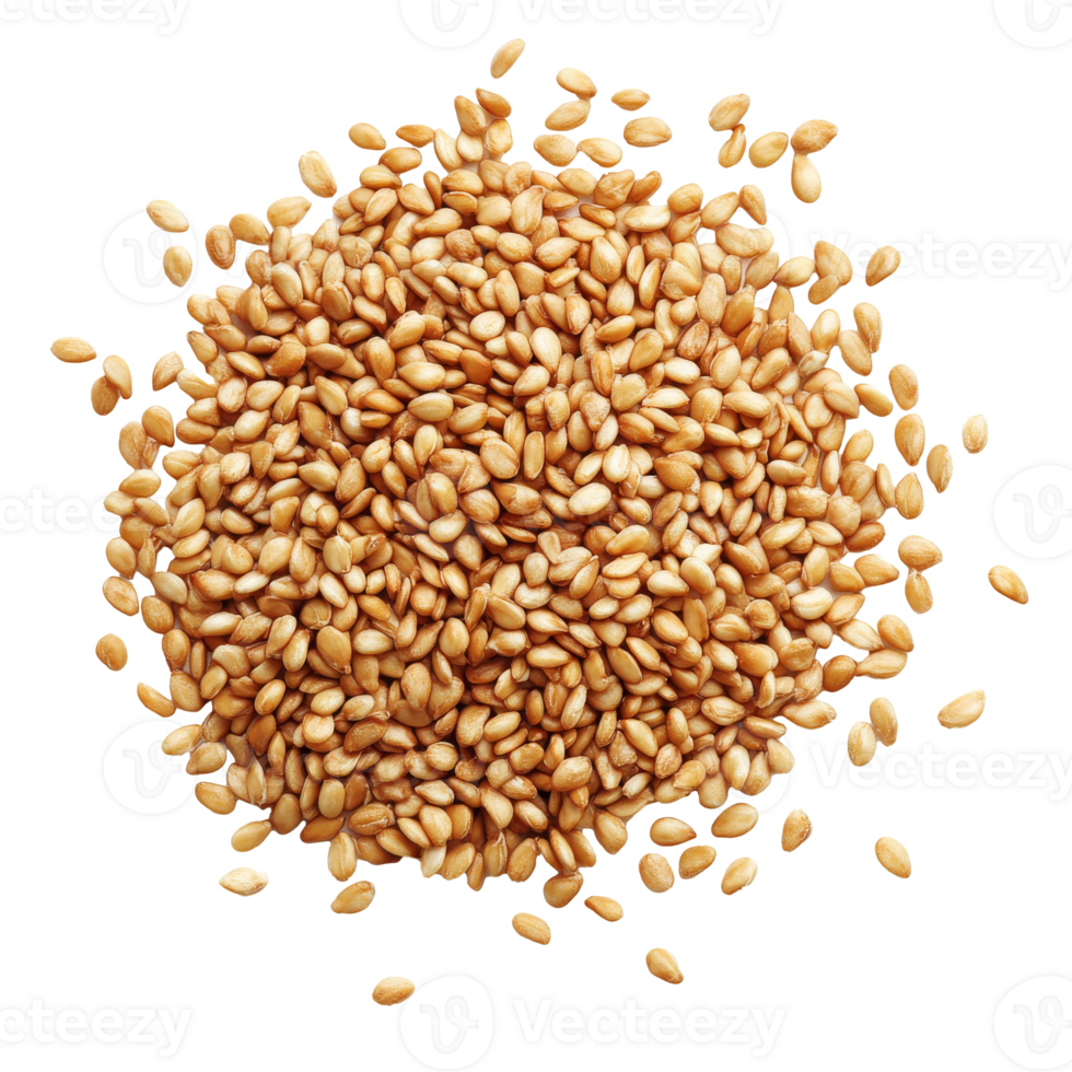 Natural sesame seeds piled on a white background isolated transparent background png