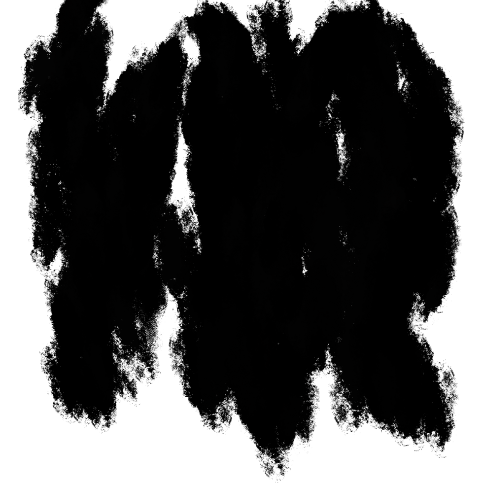 A rough black brush stroke illustration showcasing jagged raw textures and organic flow png