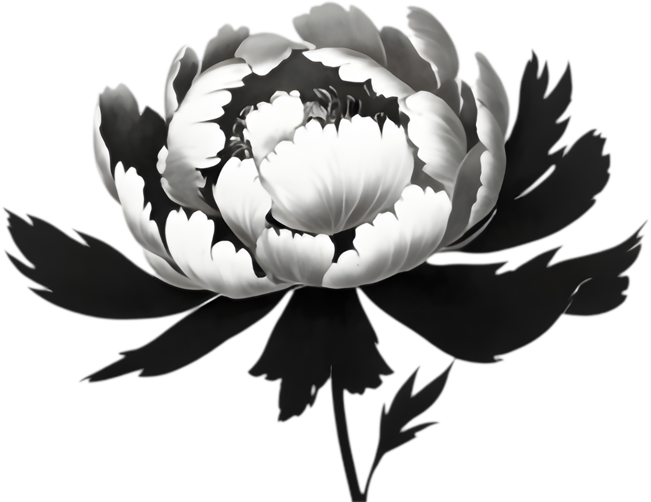 Striking Black Peony Silhouette for Wall Art. . png