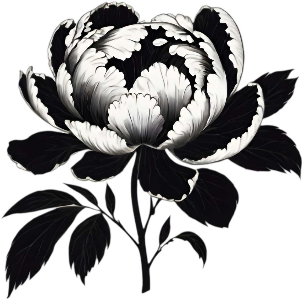 Artistic Black Peony Flower for Digital Designs. . png