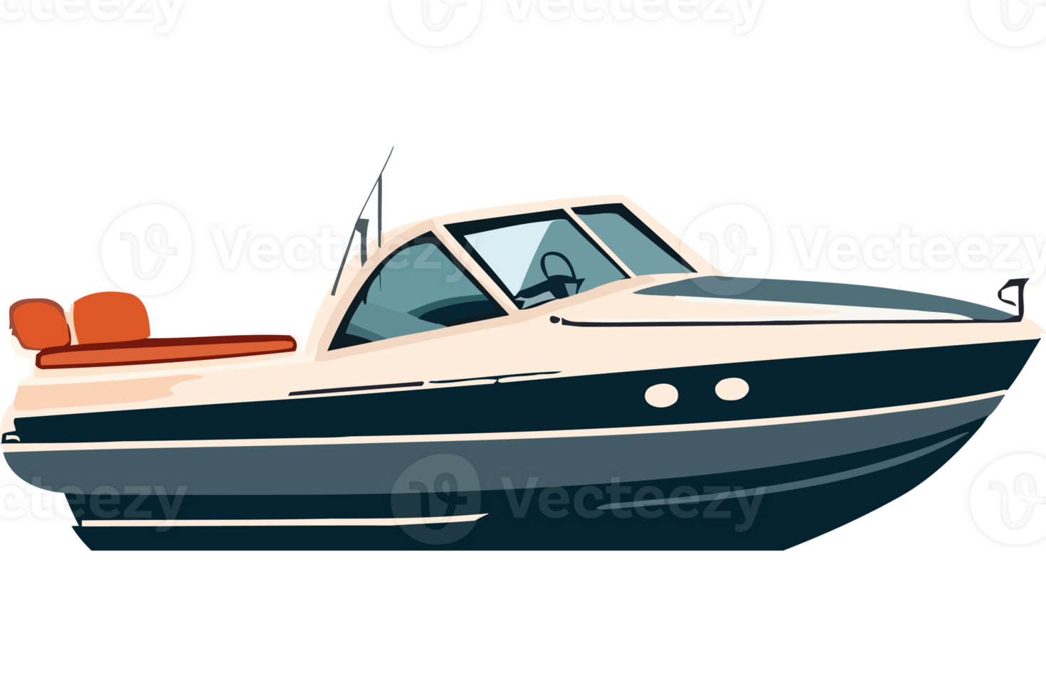 A boat on a black background with a white and orange trim png