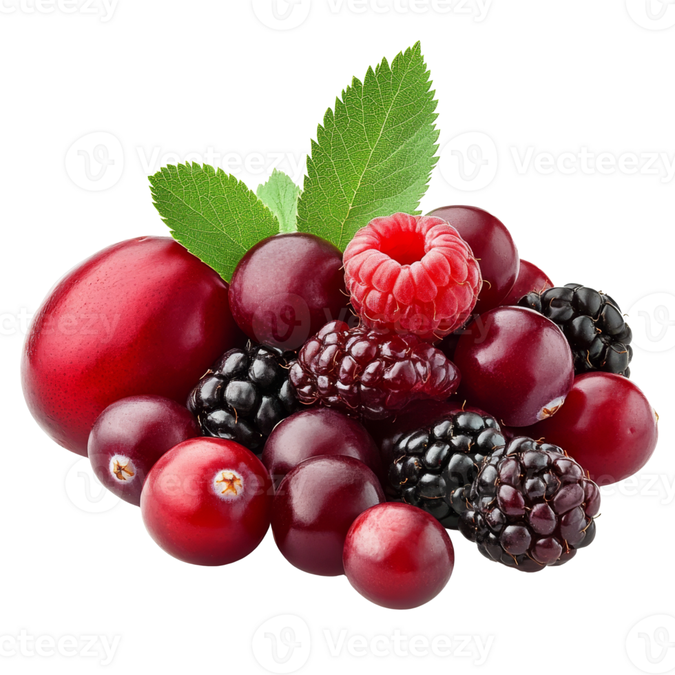 Fresh assortment of berries on a white background isolated transparent background png