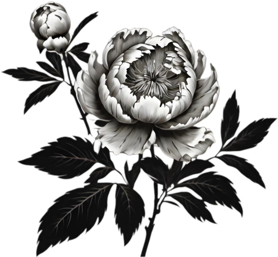Minimalist Black Peony Flower for Digital Use. . png