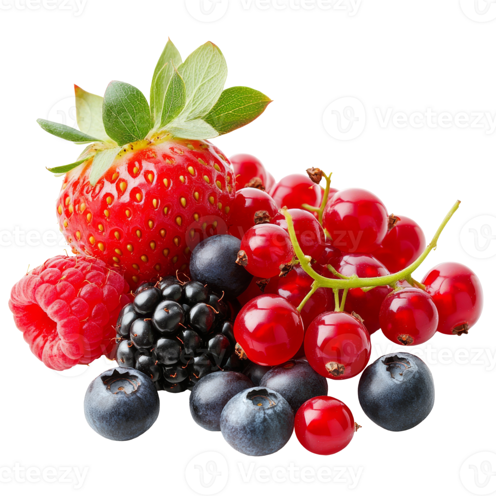 Fresh mixed berries on a white background display isolated transparent background png
