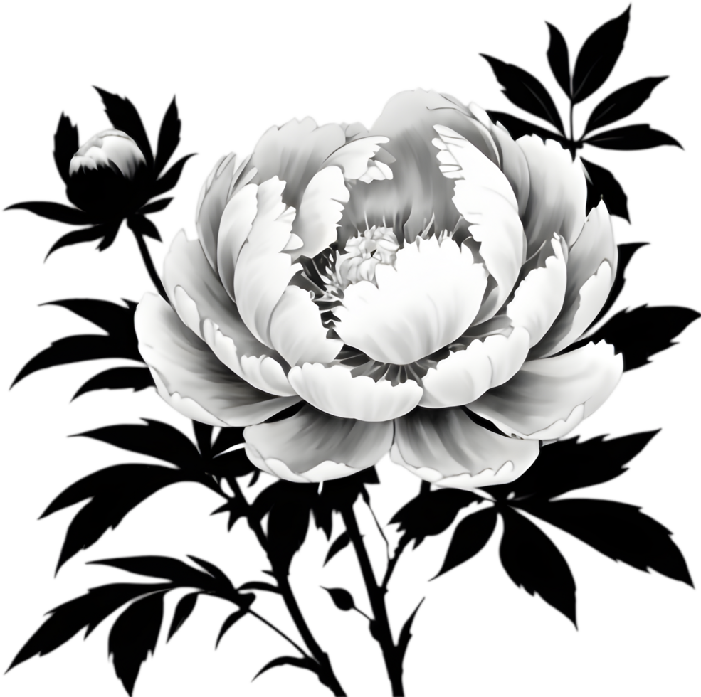 Simple Black Peony Silhouette for Invitations. . png