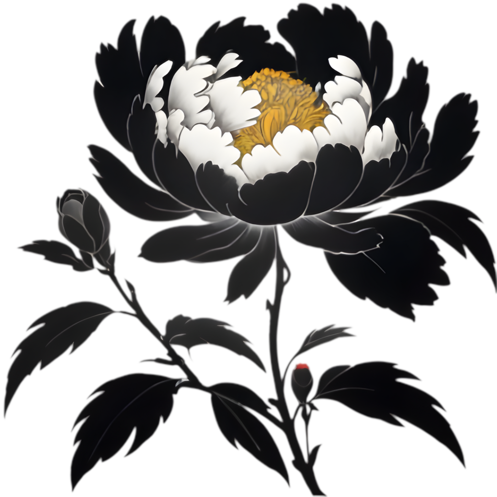 Elegant Peony Silhouette Clipart in Black. . png