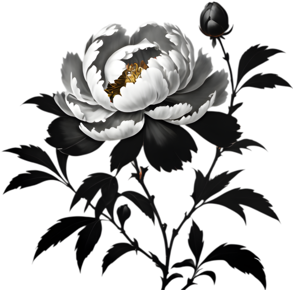 Minimalist Black Peony Flower Art Design. . png