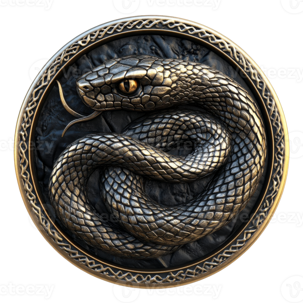 Intricate bronze serpent emblem isolated transparent png