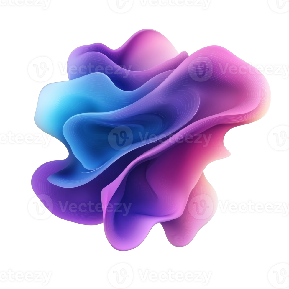 Colorful abstract design flowing in a 3D shape isolated transparent png