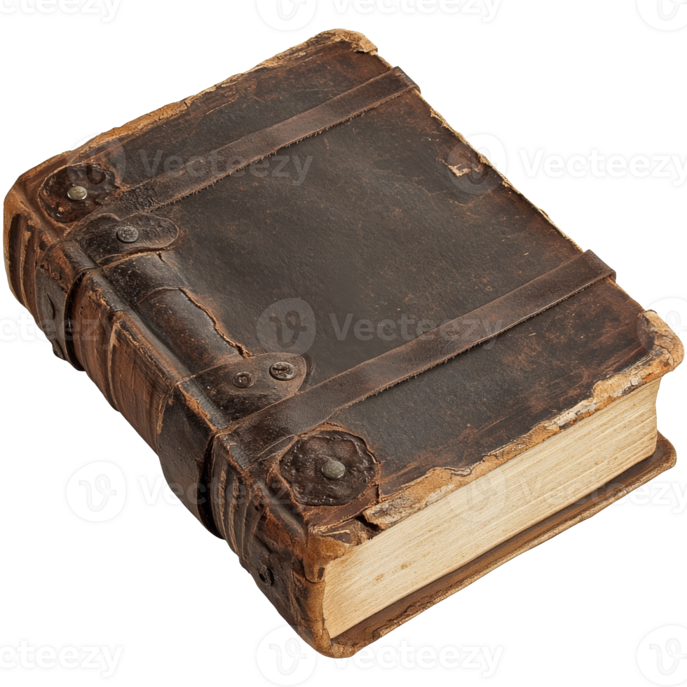 Worn antique leather bound book isolated transparent png