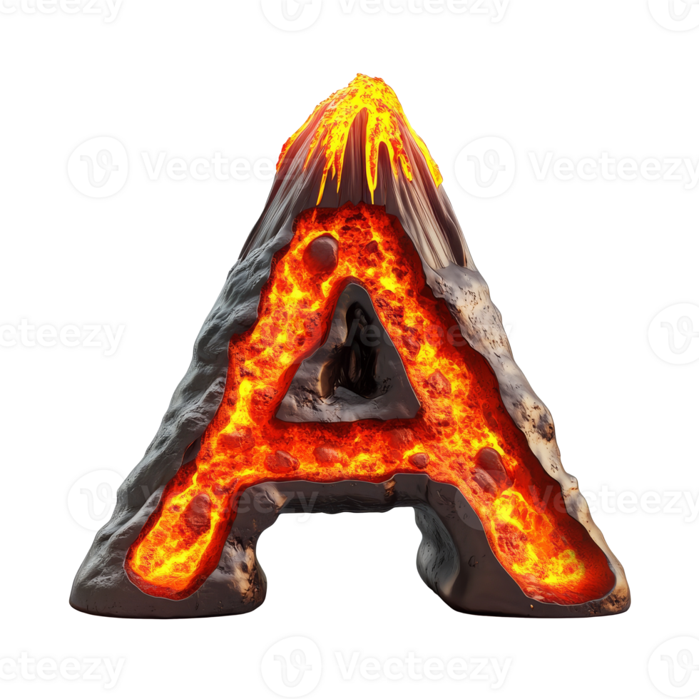 A fiery volcano shaped like the letter A isolated transparent png