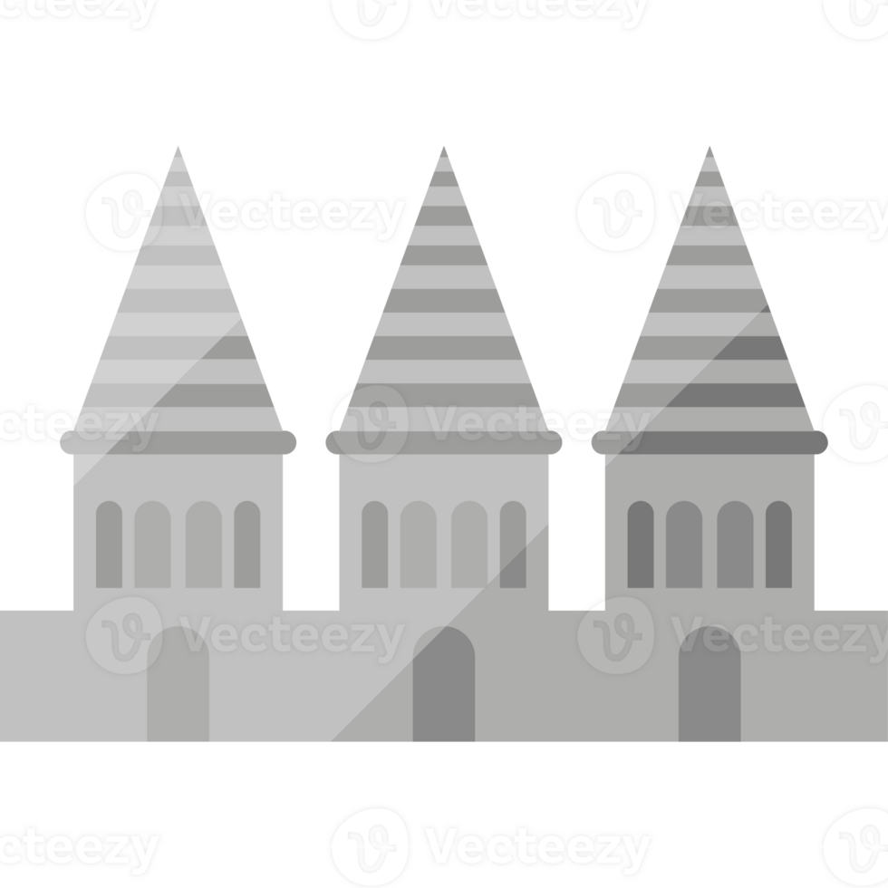 An icon of three towers on a black background png