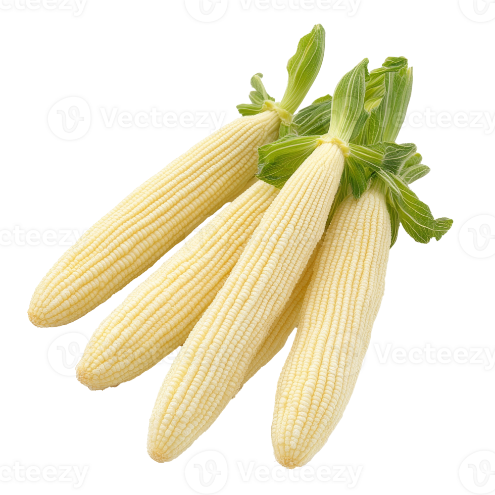 Fresh baby corn with green husks isolated transparent png