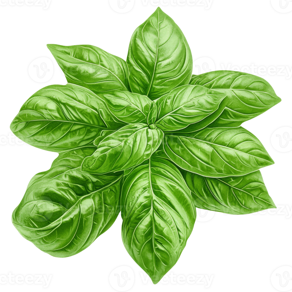 Fresh basil leaves arranged in a circular pattern isolated transparent png