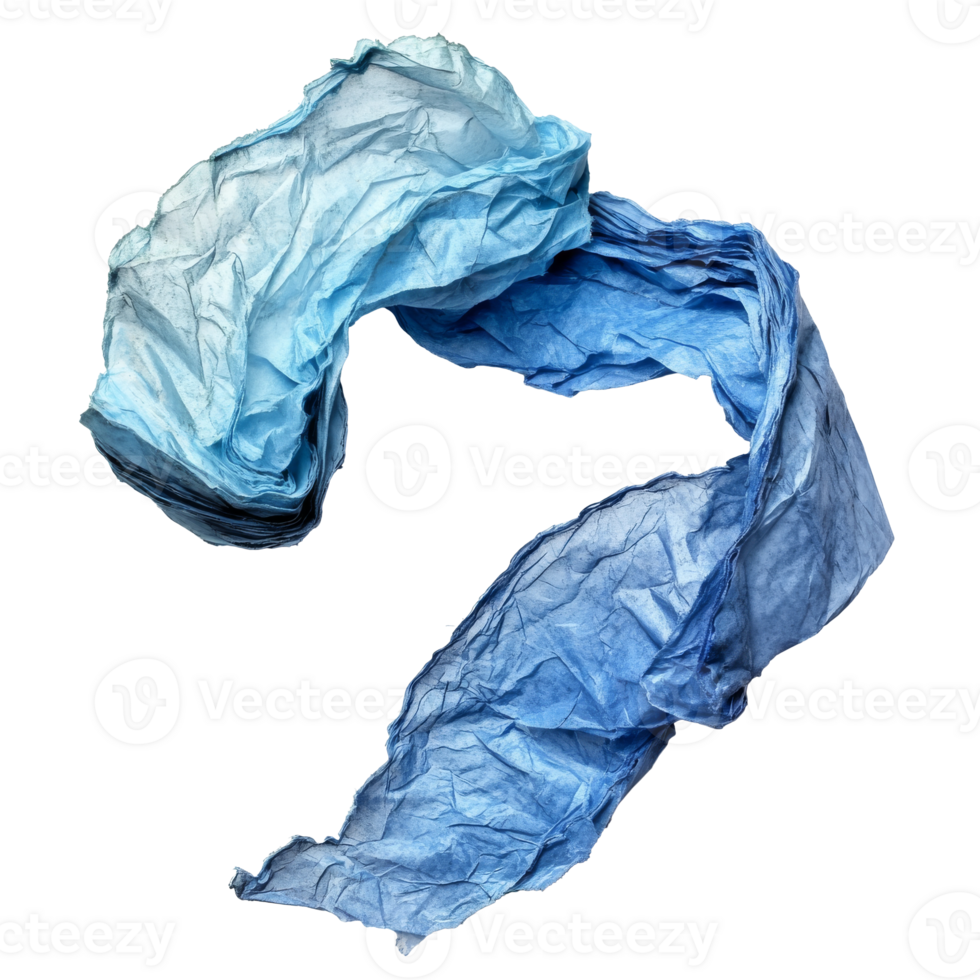 Crumpled blue fabric in a swirl design isolated transparent png