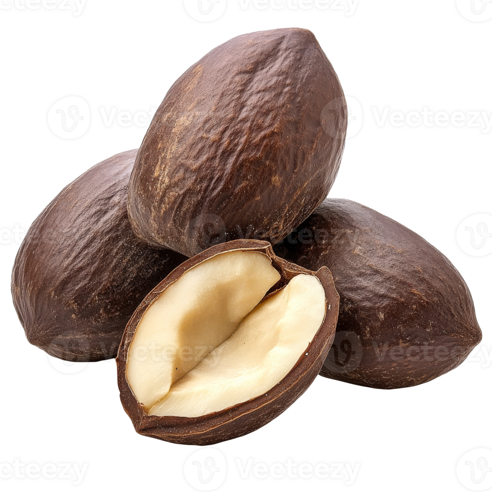 Rustic display of raw and roasted nuts isolated transparent png
