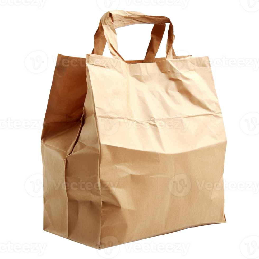 Groceries in a brown bag on the counter isolated transparent png