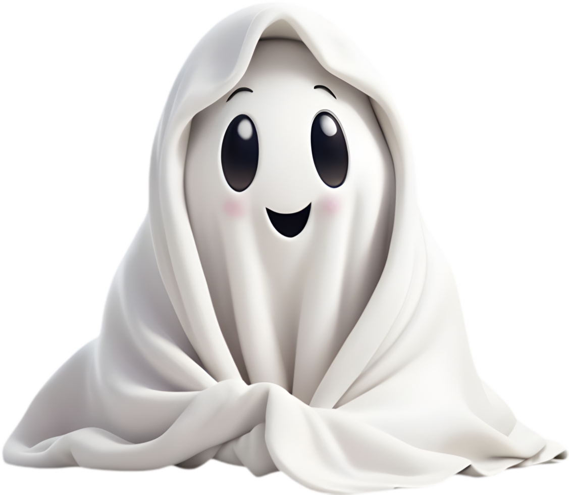 Friendly ghost swaddled in soft, plush throw . png