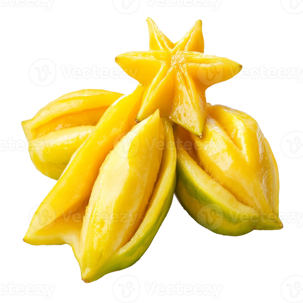 Fresh star fruit arranged in a decorative display isolated transparent png