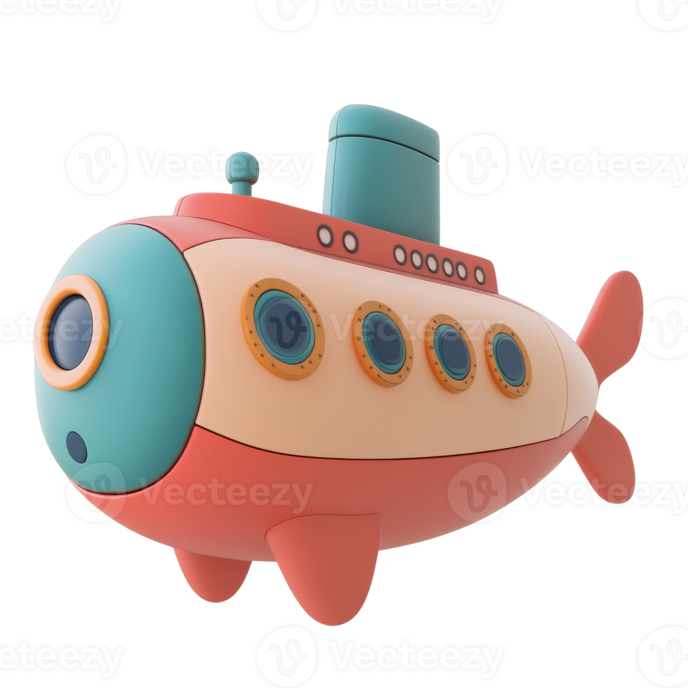 Colorful toy submarine for creative fun isolated transparent png