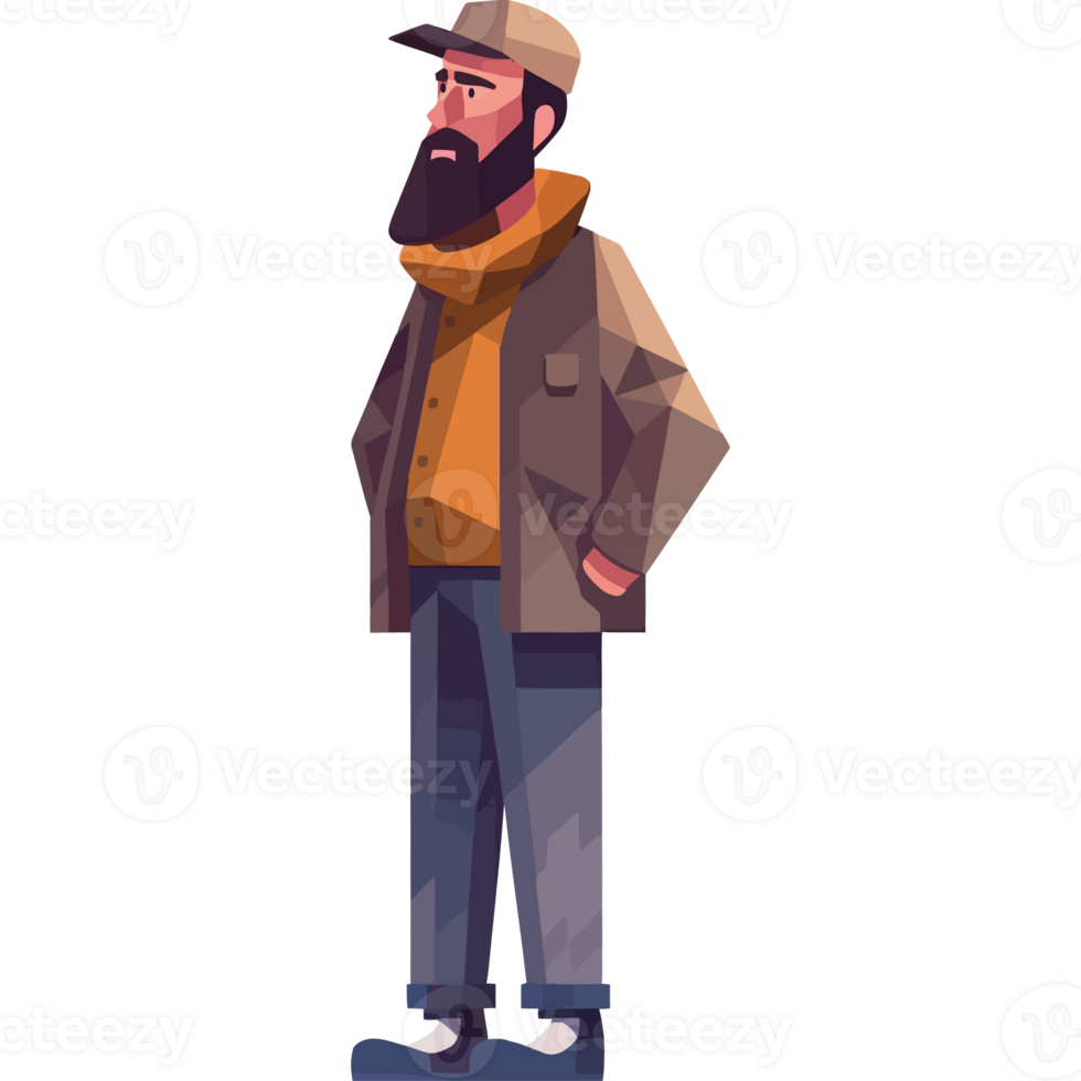 A man with a beard and hat standing in front of a black background png