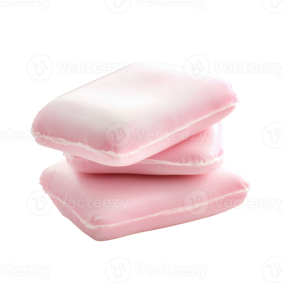 Soft pink cushions stacked on a white background isolated transparent png