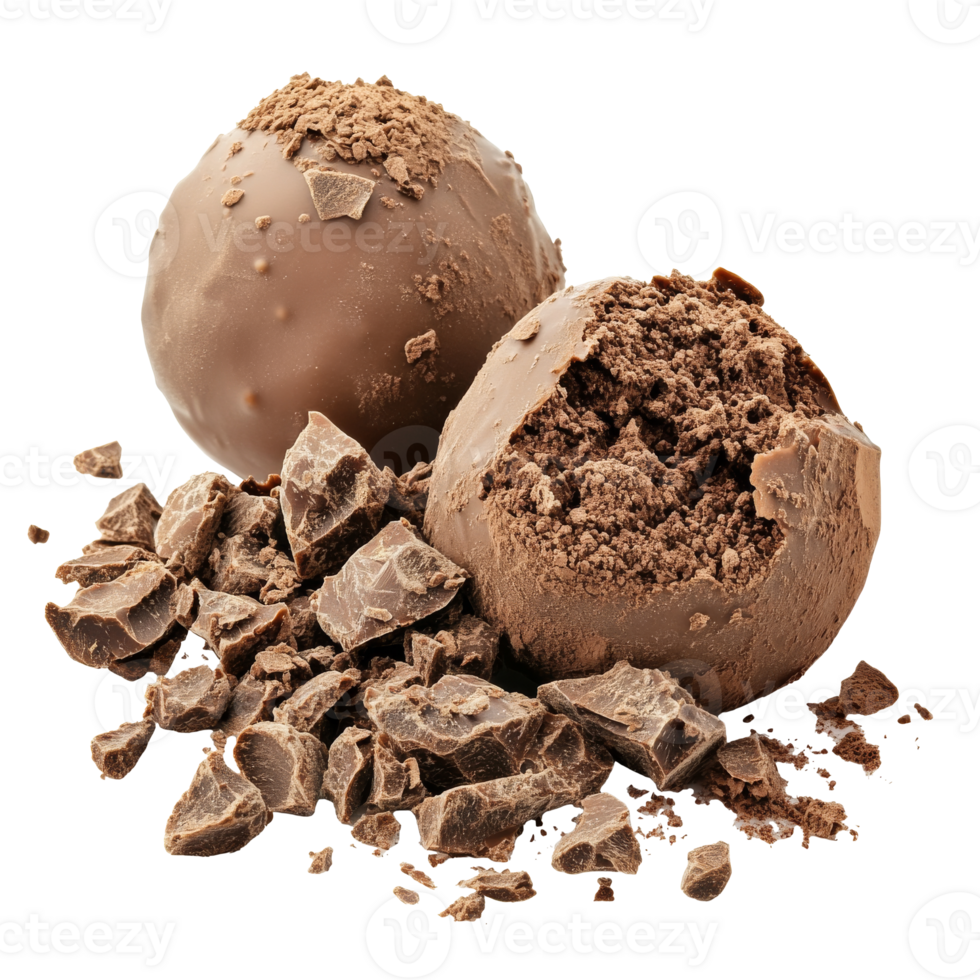 Chocolate truffles with cocoa crunches isolated transparent png