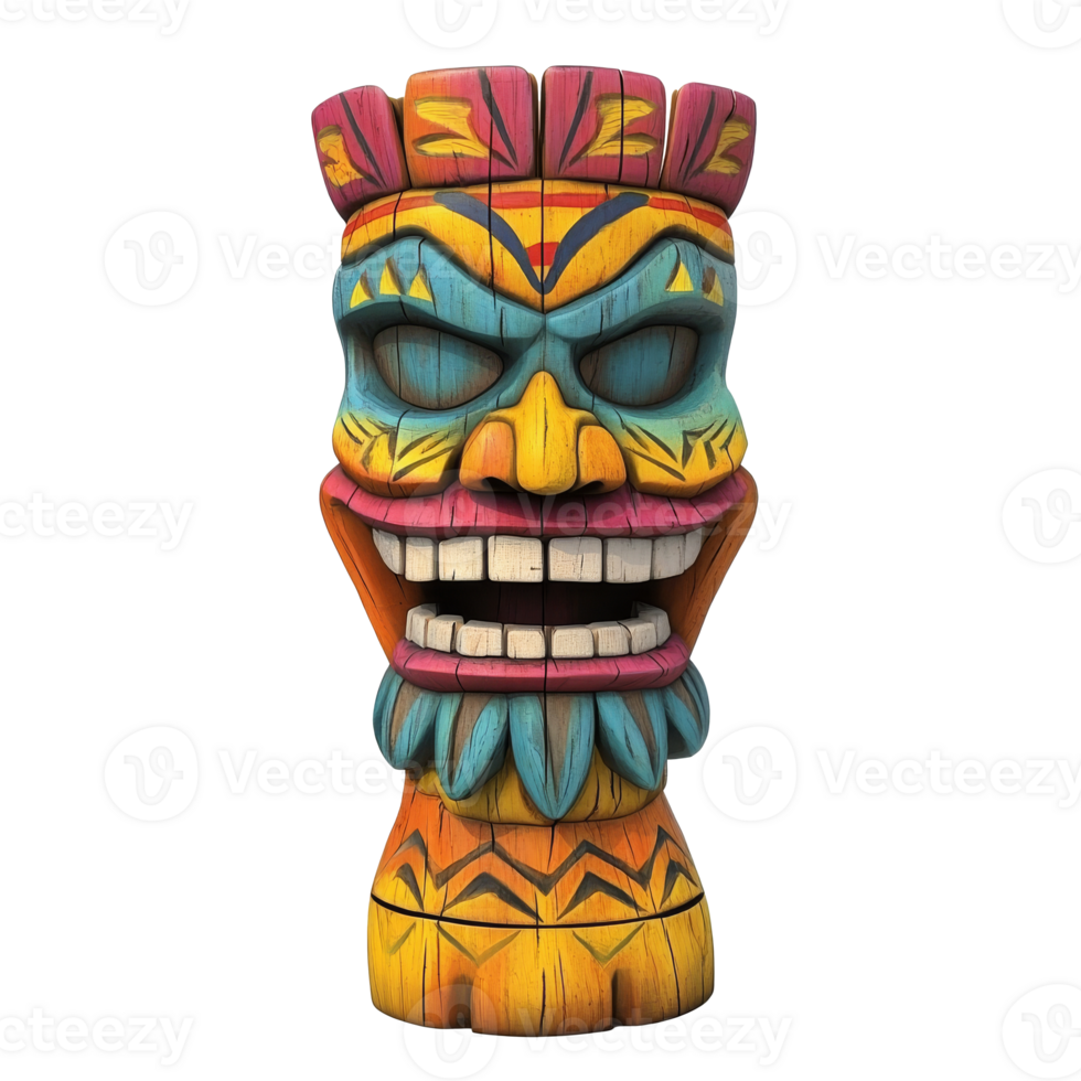 Intricate colorful tiki statue on display isolated transparent png