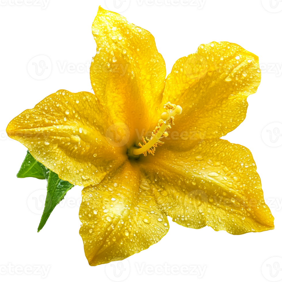 Bright yellow hibiscus flower with dew in nature isolated transparent png