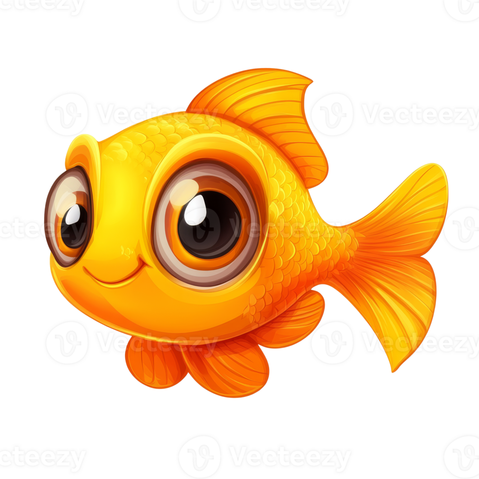 Happy cartoon goldfish swimming isolated transparent png