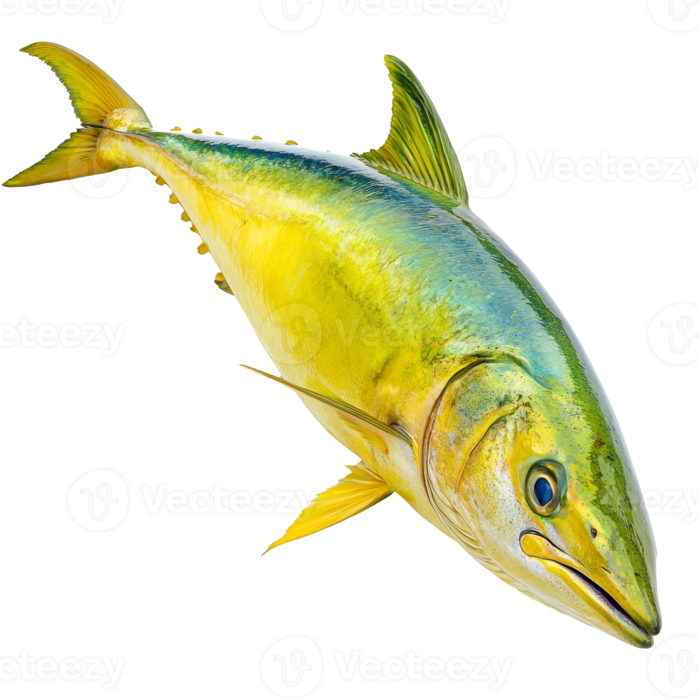 Yellowfin tuna swimming in clear blue water isolated transparent png