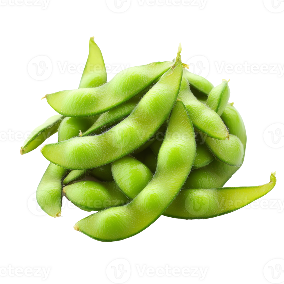 Fresh green edamame pods ready for snacking isolated transparent png
